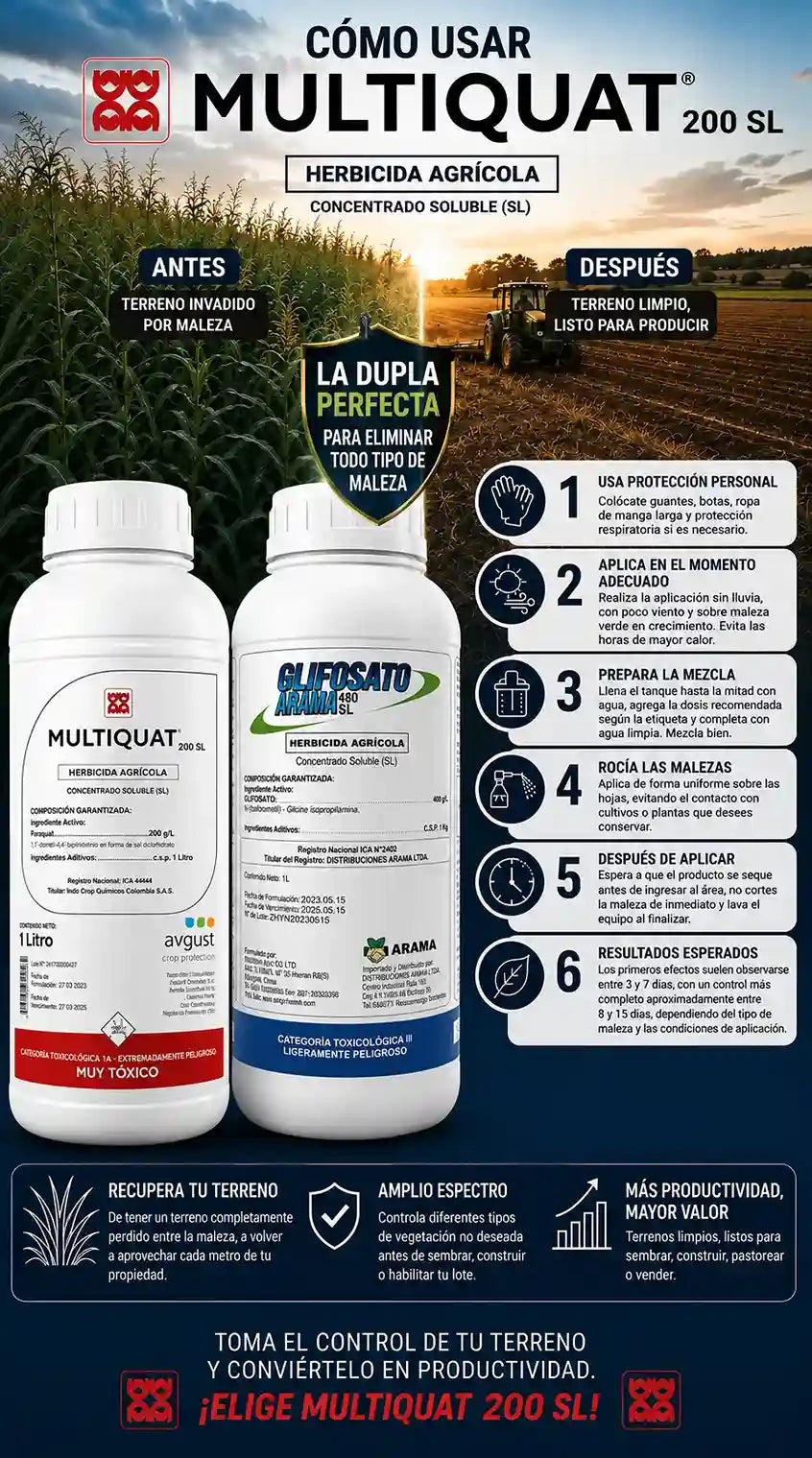 PIDE 1 Y LLEVA 2-  HERBICIDA GLUFO 200 + MULTIQUAT- FORMULA ERRADICADORA DE MALEZA