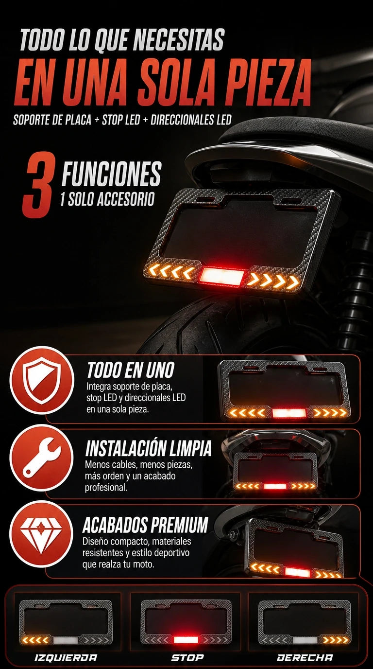 PORTA PLACA CON LUZ LED DIRECCIONAL-DISEÑO CARBONO